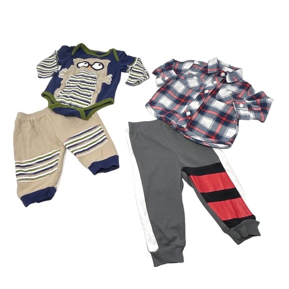 Baby Boy's-Sweatpants & Body Suit & Fleece Pants & Flannel Shirt - Size 3-6 M - Picture 1 of 8
